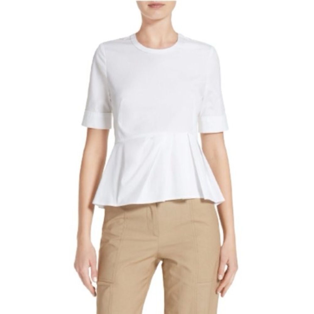 Veronica Beard Womens Scoop Neck Pleated Peplum Blouse Top